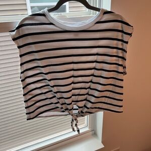 Old Navy Black and White Striped Tie-Front Tee